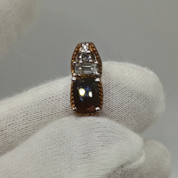 Pendant And Earring Set Sterling Silver With Carmel And Colorless Gemstones - Picture 3 of 5